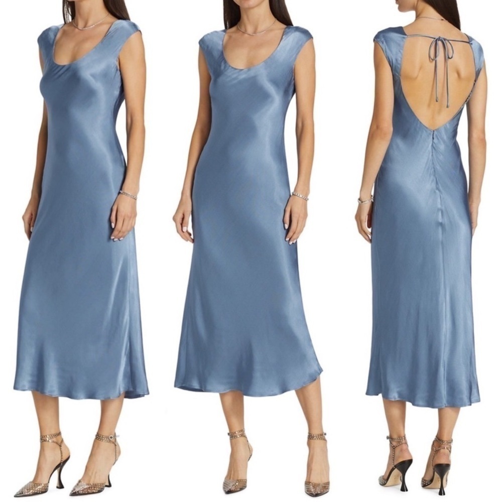 NEW! Astr The Label- Makenna Bias-Cut Satin Ocean Blue Scoop Neck Satin Dress